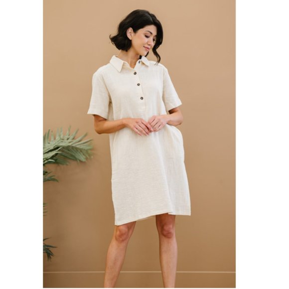 Zenana Iconic Scene Full Size Gauze Half Button Dress - Picture 2 of 12